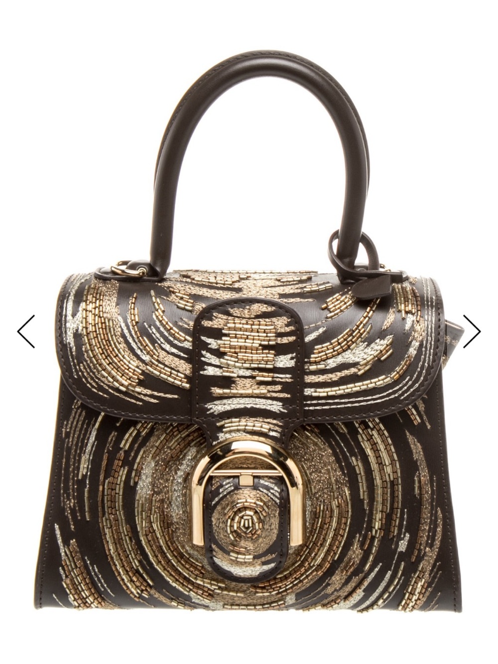 Delvaux Chocolate Brown Brilliant Mini Satchel with Gold Beaded Swirl Detail